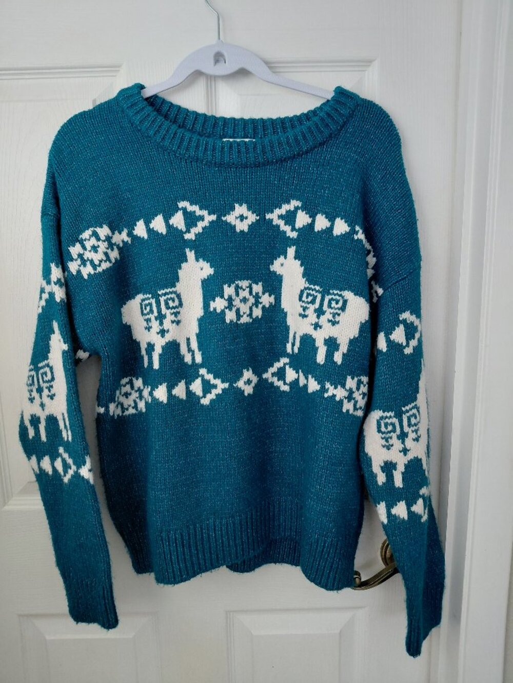 Sundance Llama Blue White Fair Isle Sweater Long Sleeve